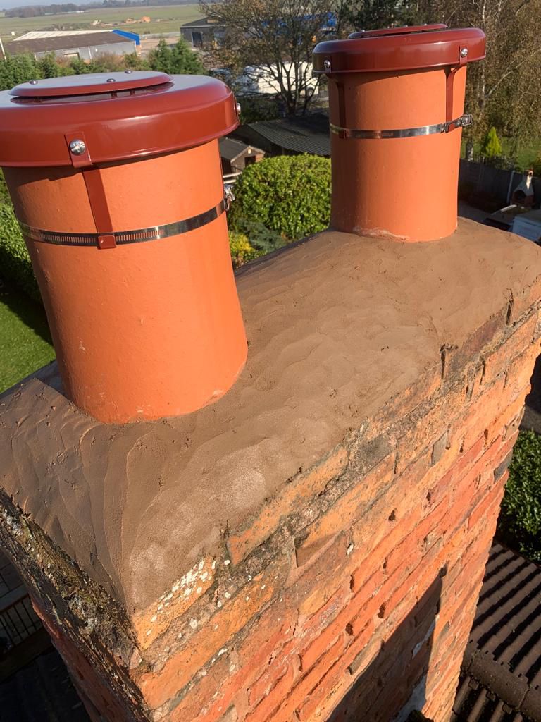 Chimney pots rebuilt and re-pointed during a Nottinghamshire roof repair